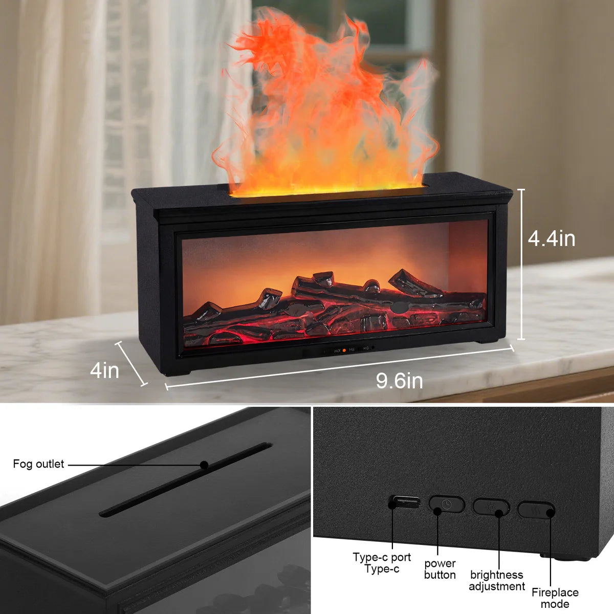 JingleBox Fireplace Flame Aroma Diffuser with Remote