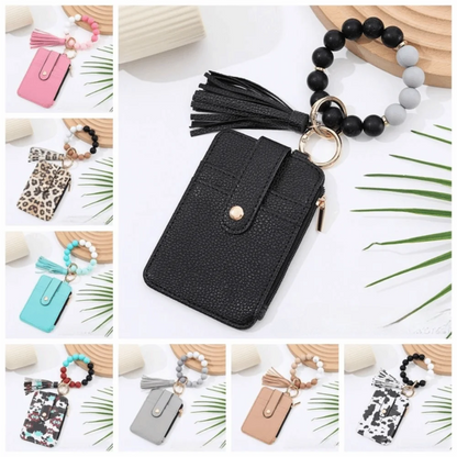 Beaded Keychain Wallet With Tassel, Silicone Keychain For Women