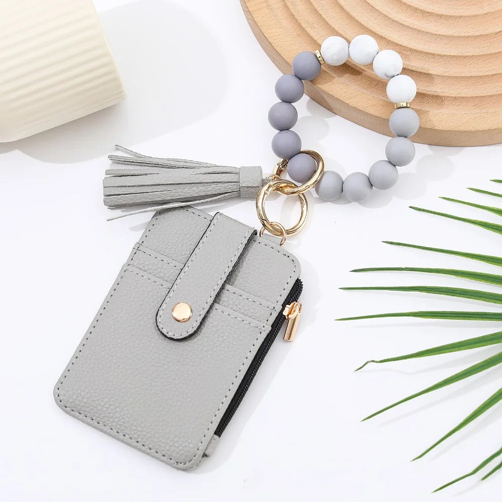 Beaded Keychain Wallet With Tassel, Silicone Keychain For Women