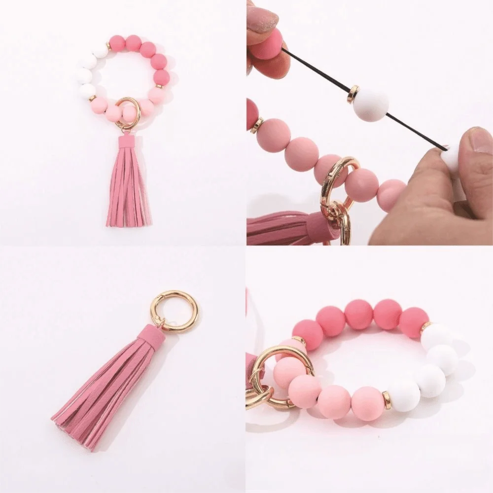 Beaded Keychain Wallet With Tassel, Silicone Keychain For Women