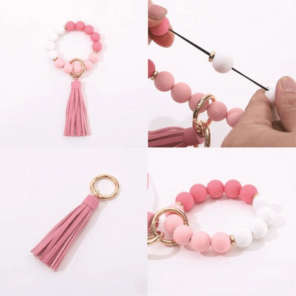 Beaded Keychain Wallet With Tassel, Silicone Keychain For Women