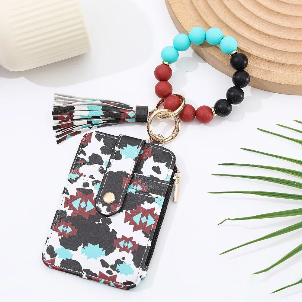 Beaded Keychain Wallet With Tassel, Silicone Keychain For Women