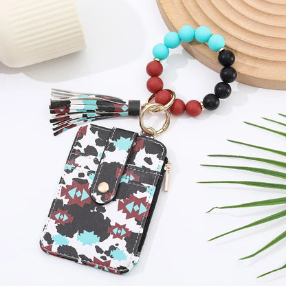Beaded Keychain Wallet With Tassel, Silicone Keychain For Women