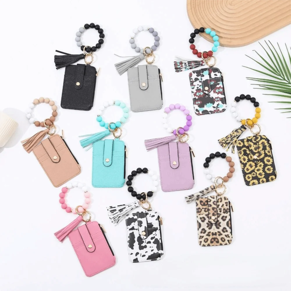 Beaded Keychain Wallet With Tassel, Silicone Keychain For Women