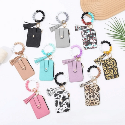 Beaded Keychain Wallet With Tassel, Silicone Keychain For Women