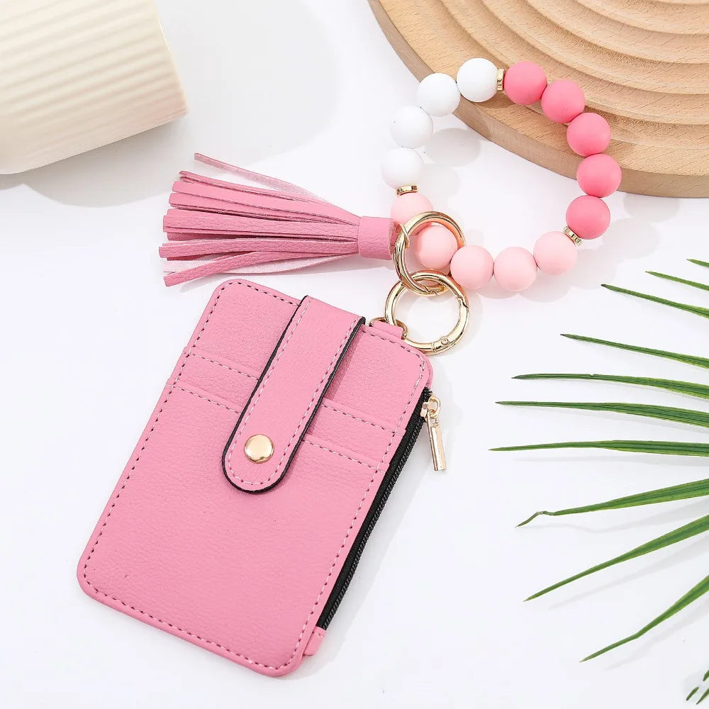Beaded Keychain Wallet With Tassel, Silicone Keychain For Women