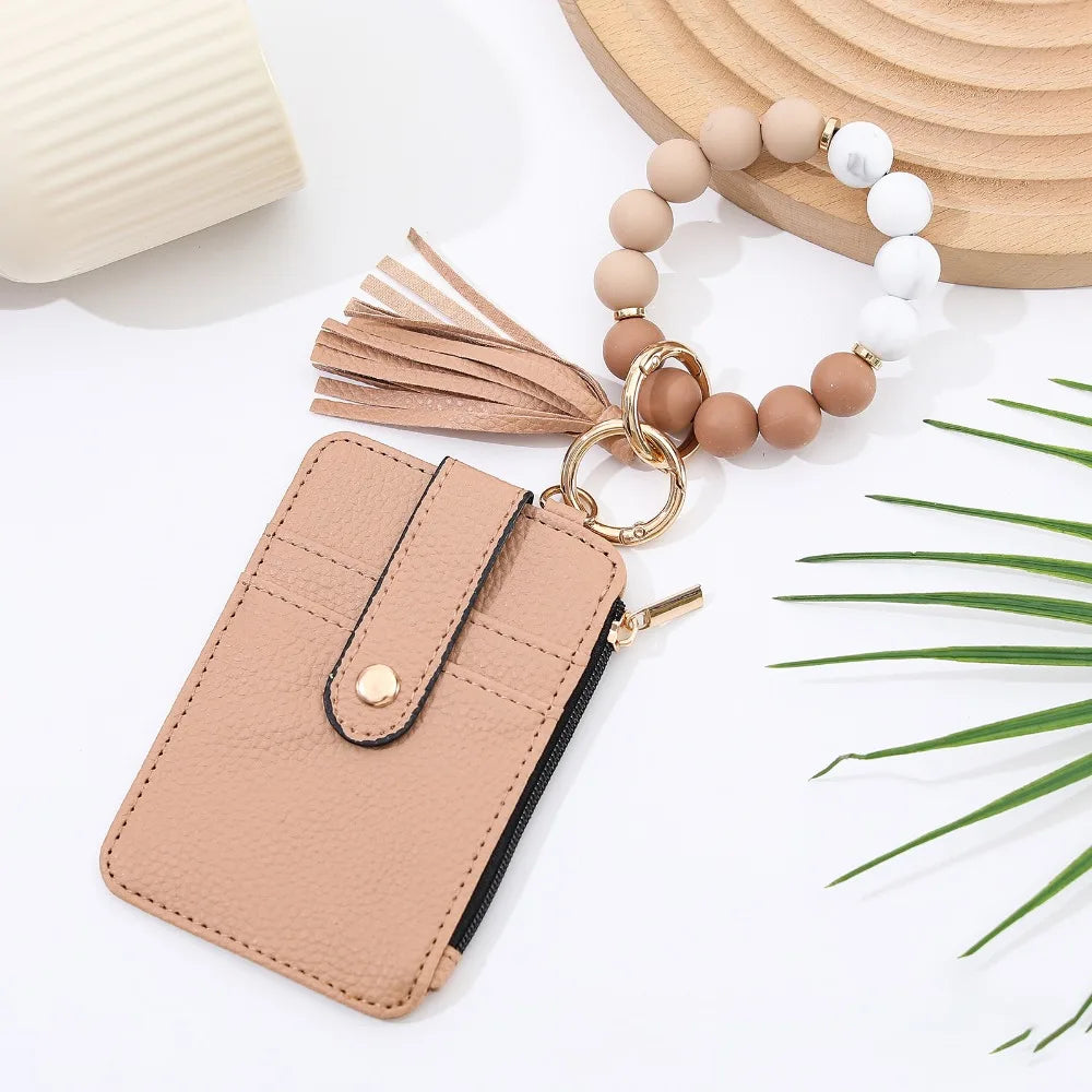 Beaded Keychain Wallet With Tassel, Silicone Keychain For Women