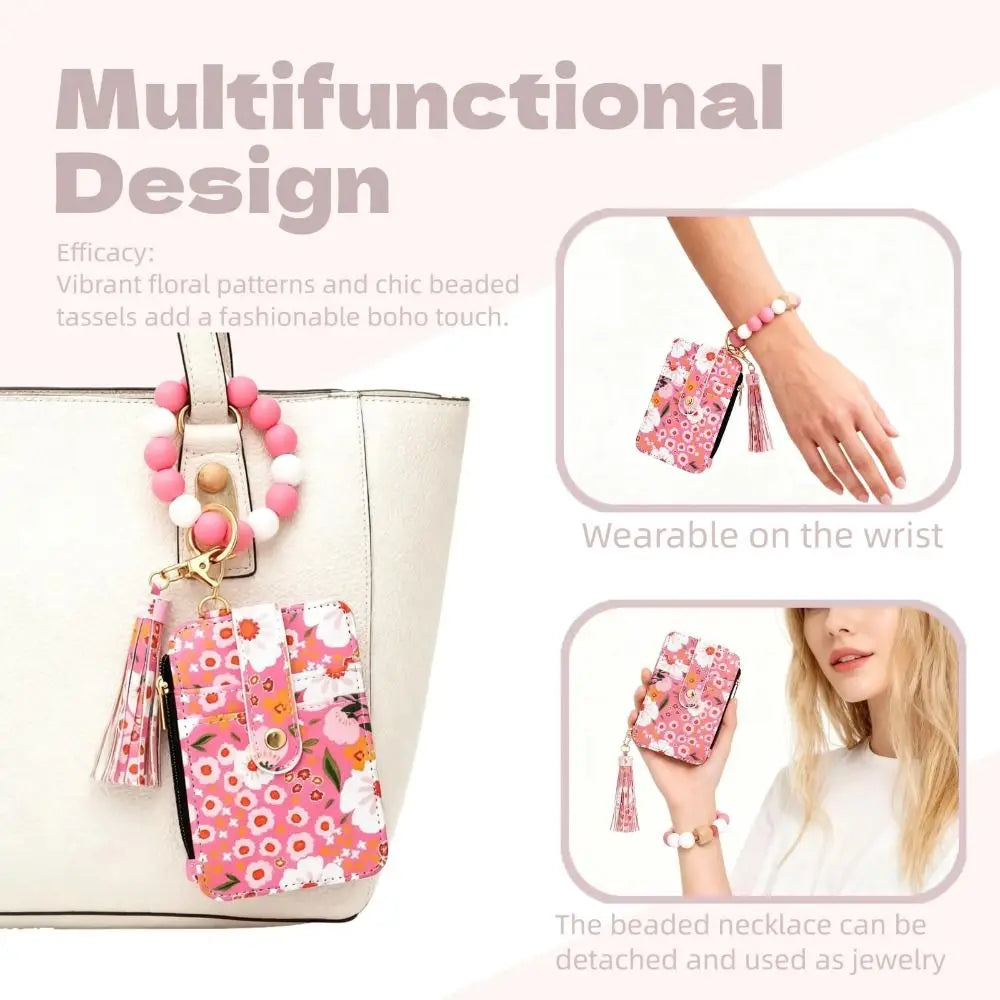 Beaded Keychain Wallet With Tassel, Silicone Keychain For Women