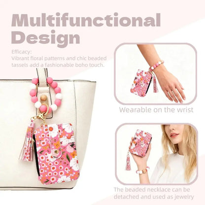 Beaded Keychain Wallet With Tassel, Silicone Keychain For Women