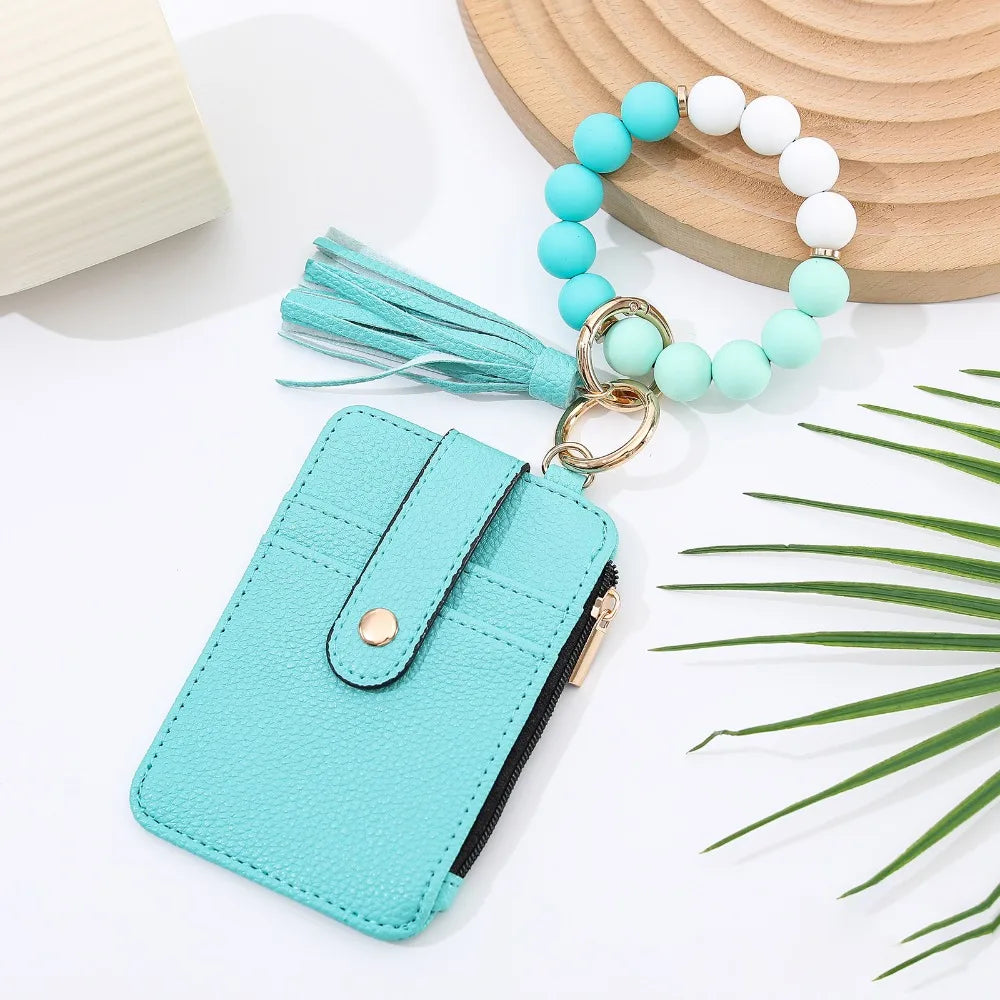 Beaded Keychain Wallet With Tassel, Silicone Keychain For Women
