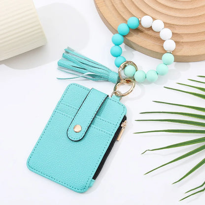 Beaded Keychain Wallet With Tassel, Silicone Keychain For Women