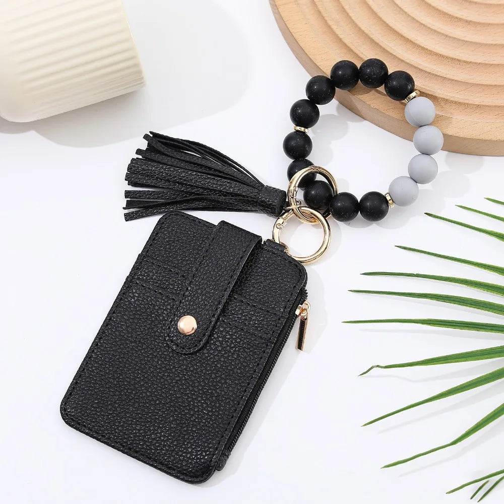 Beaded Keychain Wallet With Tassel, Silicone Keychain For Women